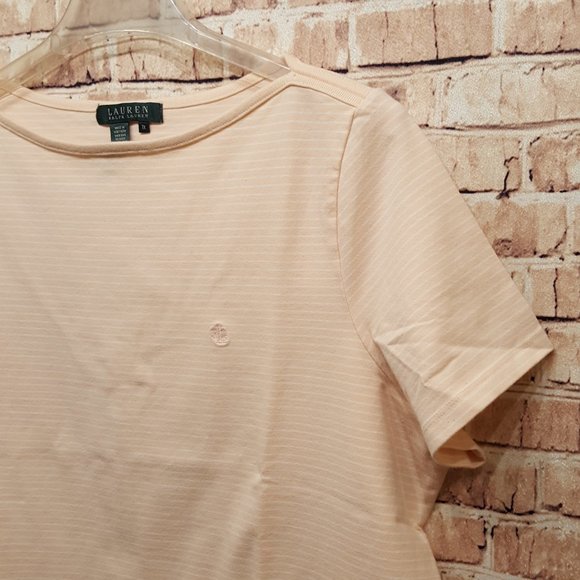 Lauren Ralph Lauren Light Peach/White Stripes T-Shirt 1X - Picture 3 of 10